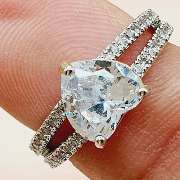 Sweet Pure CZ Double Layer Diamonds Lovely Heart Rings for Women, P1123 - Picture 2 of 12